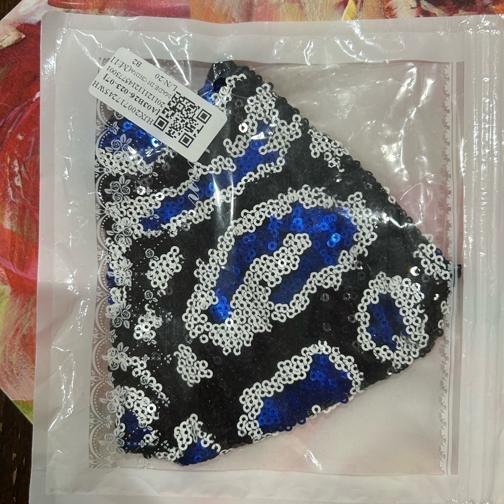 Mouth Nose Mask - Black Blue White Sequins